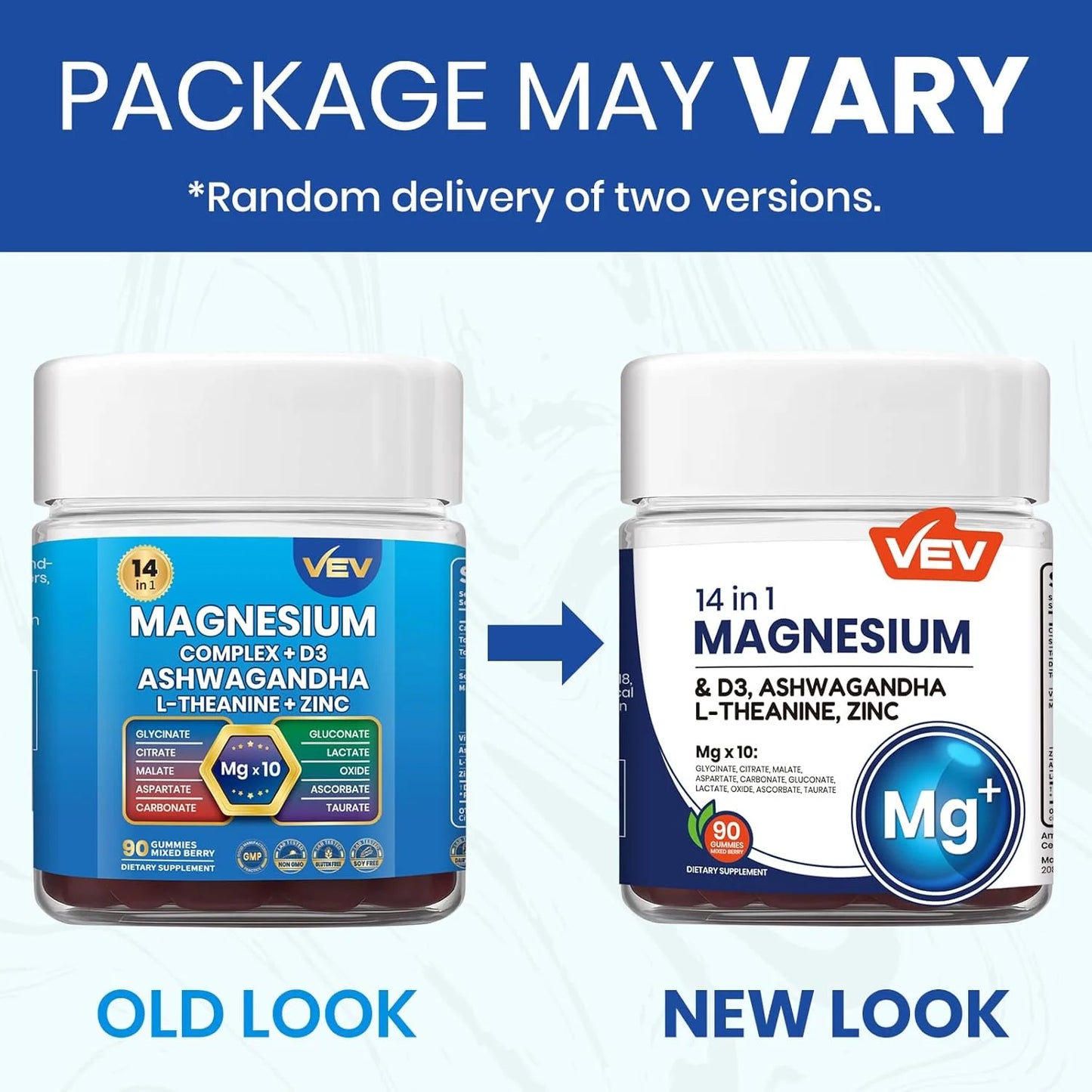 VEV DeepCalm 14-in-1 Magnesium Gummies Complex – Glycinate, D3, Ashwagandha, L-theanine, Zinc – 90 Count, Vegan, No Sugar