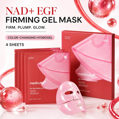 [medicube] NAD+ EGF Firming Gel Mask (4 sheets) | Color Changing Red Jelly Mask| NAD+, EGF, Anti-aging, Plumping, Radiance Boosting | Korean Skincare