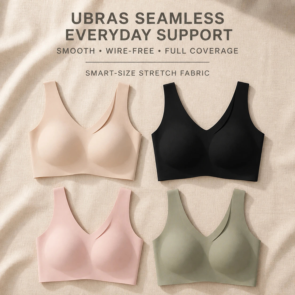 ubras Seamless Bras for Women Full Coverage Wireless Bralette Widen Straps Side Comfortable Breathable Smooth Pull On Bras Smart Size Fabric Stretchy Minimalist Basic Nude Lightweight Womenswear Soft Everyday Bra