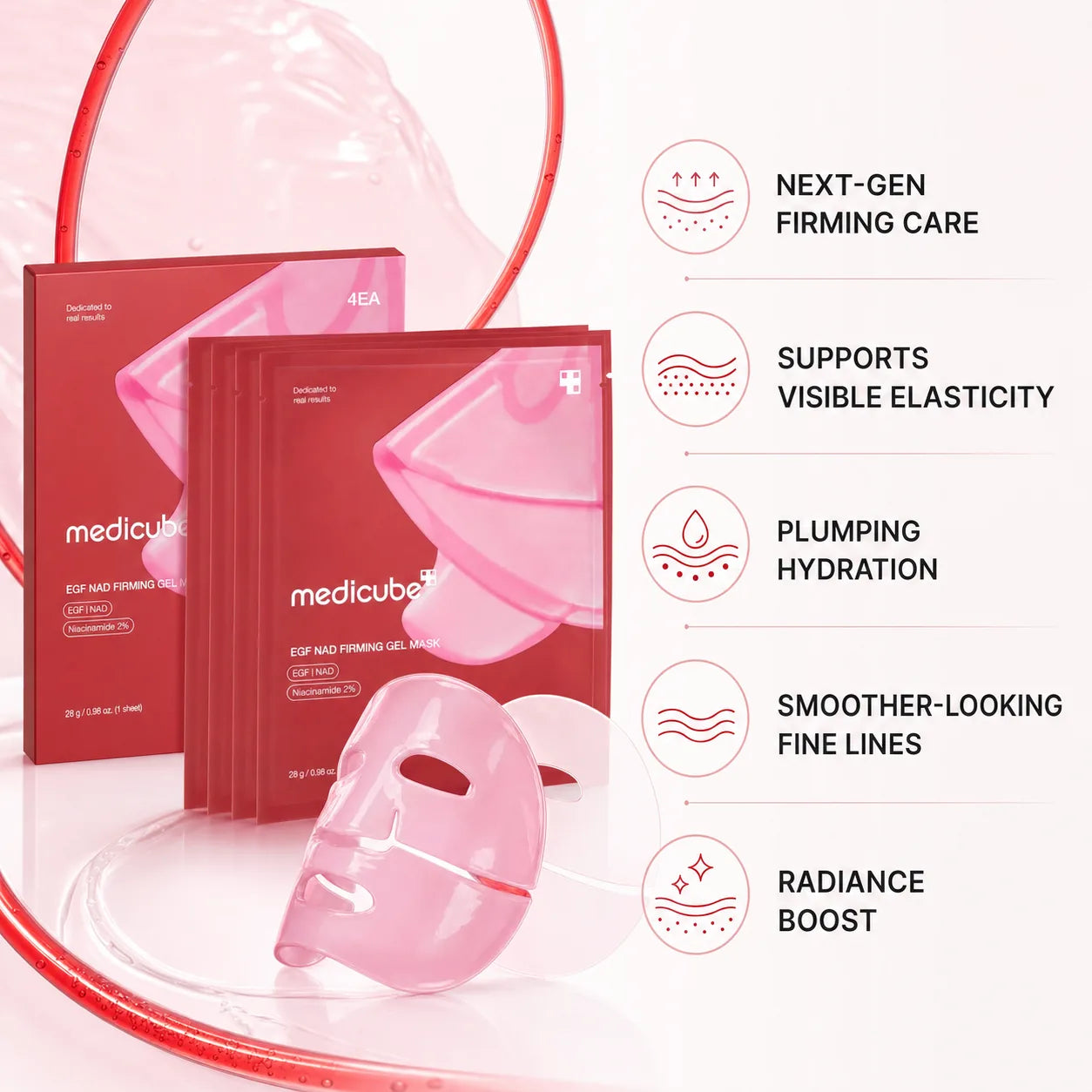 [medicube] NAD+ EGF Firming Gel Mask (4 sheets) | Color Changing Red Jelly Mask| NAD+, EGF, Anti-aging, Plumping, Radiance Boosting | Korean Skincare