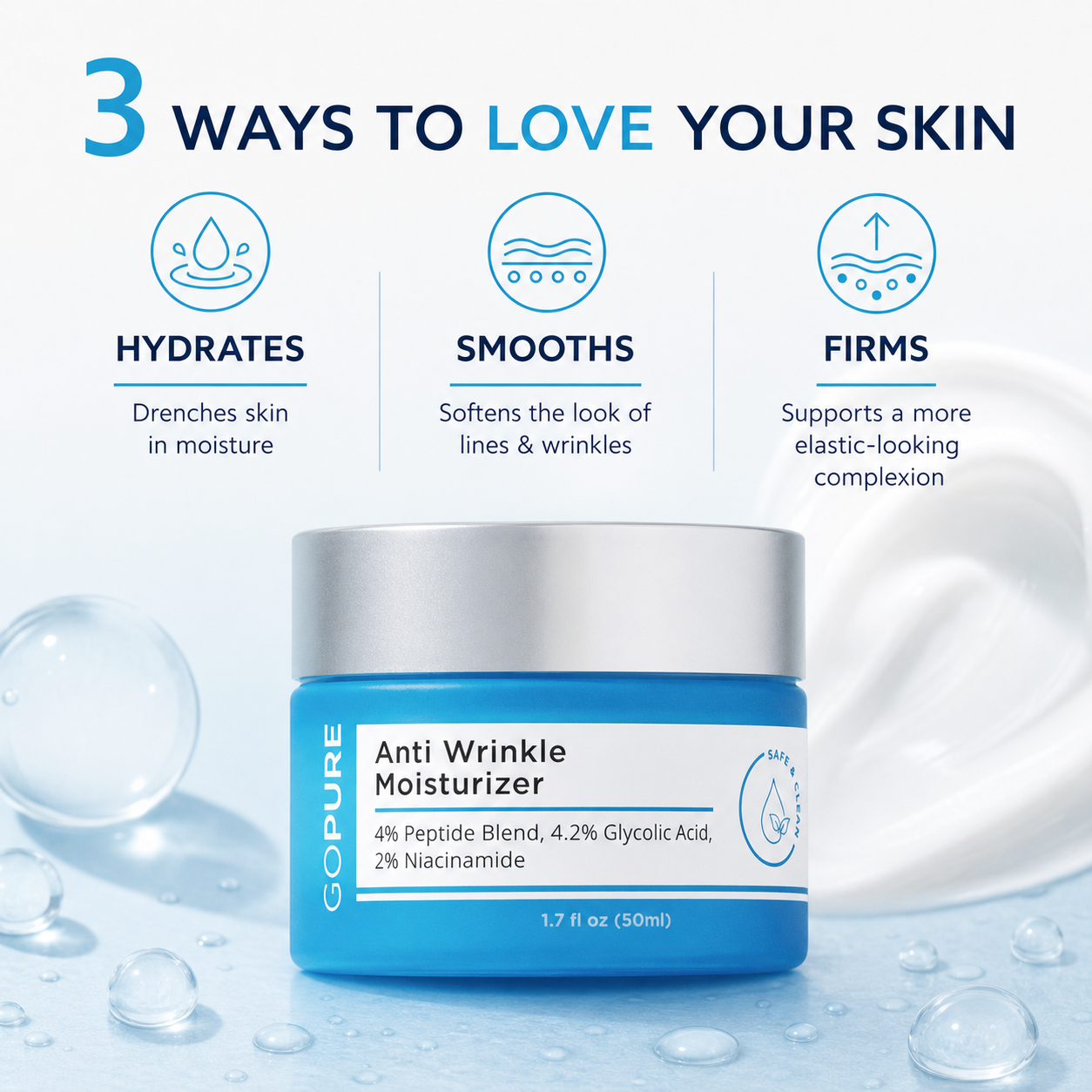 GOPURE Anti Wrinkle Moisturizer - Hydrating Peptide Blend with 4% Glyco-Peptide for Daily Skin Repair & Instant Hydration
