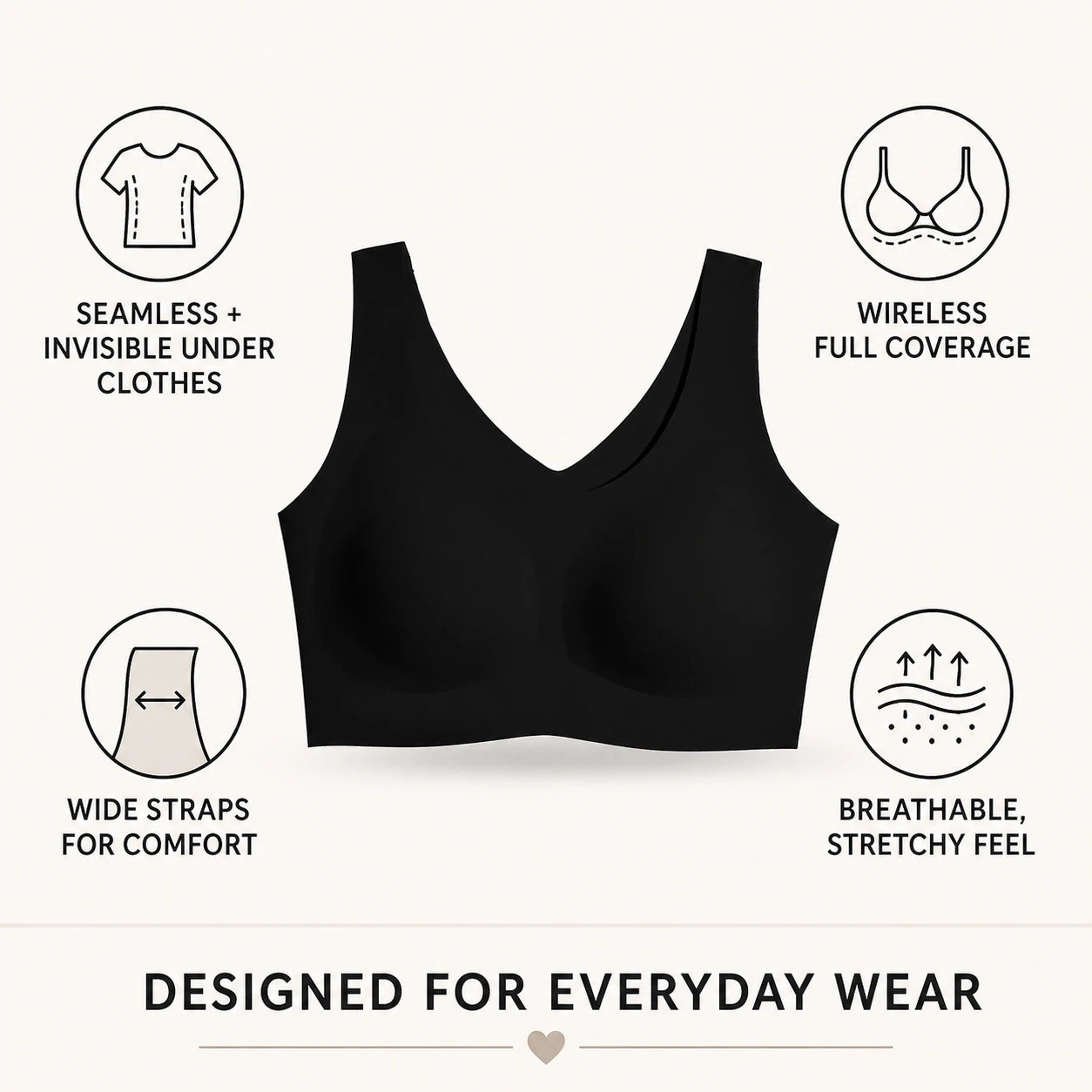 ubras Seamless Bras for Women Full Coverage Wireless Bralette Widen Straps Side Comfortable Breathable Smooth Pull On Bras Smart Size Fabric Stretchy Minimalist Basic Nude Lightweight Womenswear Soft Everyday Bra