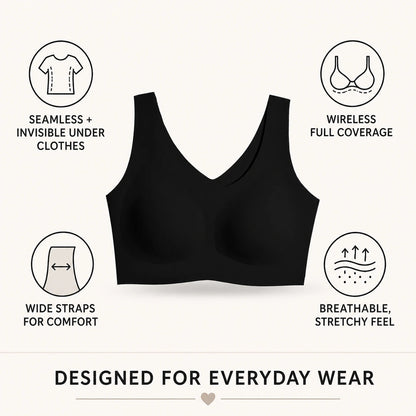 ubras Seamless Bras for Women Full Coverage Wireless Bralette Widen Straps Side Comfortable Breathable Smooth Pull On Bras Smart Size Fabric Stretchy Minimalist Basic Nude Lightweight Womenswear Soft Everyday Bra