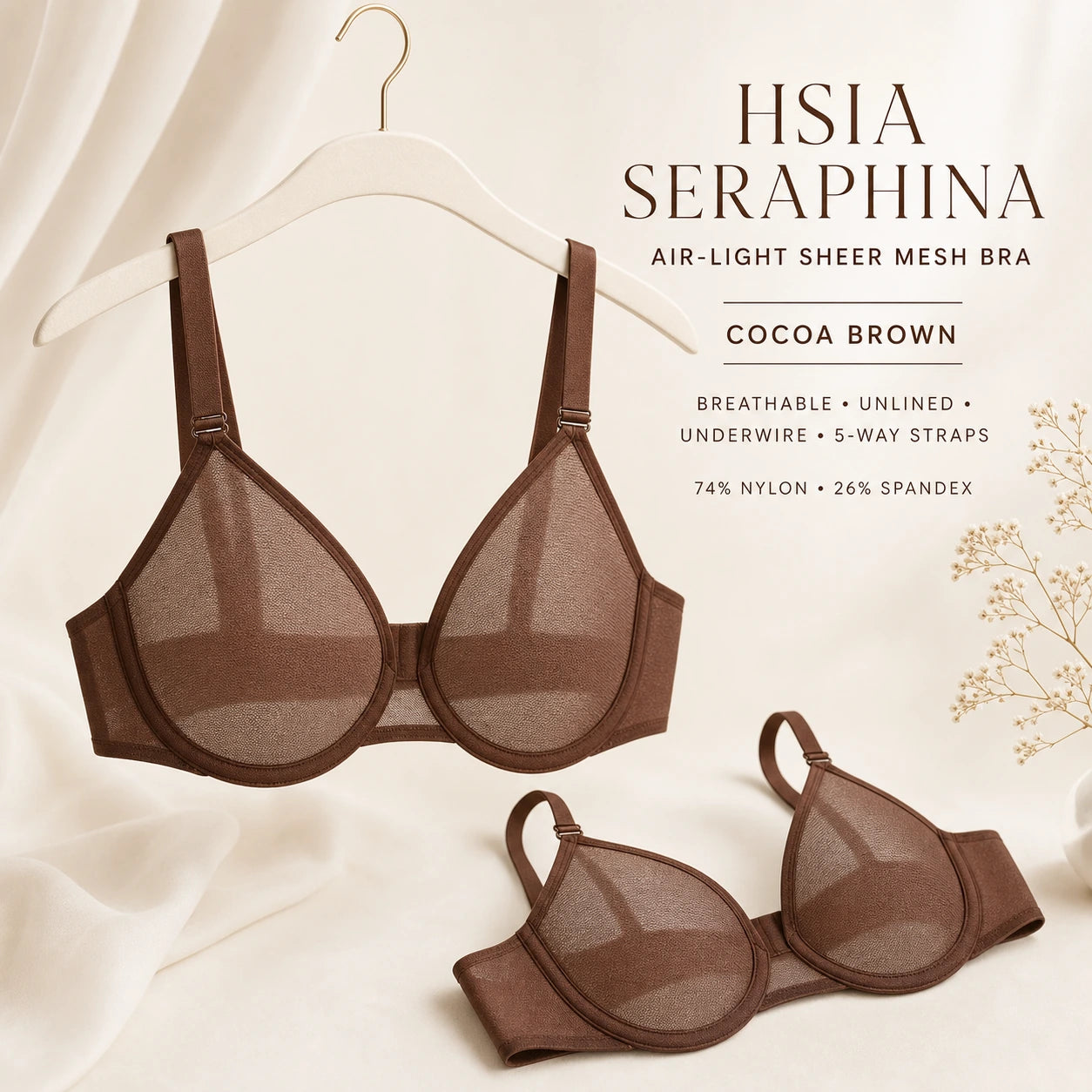 HSIA Seraphina Air Light Breathable Sheer Mesh Halter Bra Plus Size Summer Unlined Full Coverage Bra Underwire Support Non Padded Bra Lightweight Convertible Multiway 5-Way Wear Front Adjustable Detachable Straps Comfort Everyday Womenswear