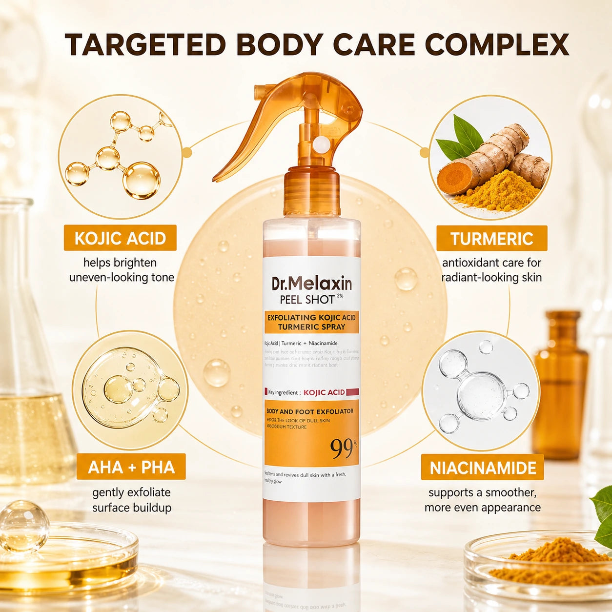 [Dr.Melaxin Official] Peel Shot Keratin Care Kojic Acid Turmeric Spray 200ml Pore Clearing Exfoliating Formula Skin Repair Scrub