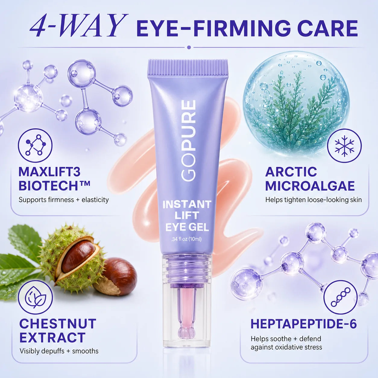 🏆¡NUEVO! Gel para ojos de efecto lifting instantáneo GoPure - Para hinchazón y bolsas, arrugas, líneas de expresión y ojeras, cuidado de la piel antienvejecimiento para hombres y mujeres con biotecnología que actúa sobre el colágeno