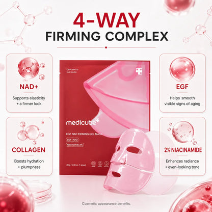 [medicube] NAD+ EGF Firming Gel Mask (4 sheets) | Color Changing Red Jelly Mask| NAD+, EGF, Anti-aging, Plumping, Radiance Boosting | Korean Skincare