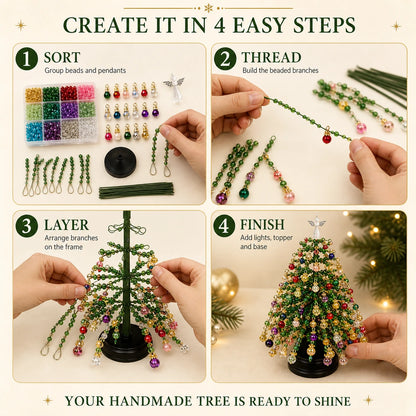 DIY Beaded Christmas Tree Kit, Hand‑Made Mini Crystal Bead Xmas Tree Craft Set, Complete Christmas Decoration Making Supplies with Beads, Angel Tree Topper, Base & Accessories, Tabletop Holiday Ornament, Fun DIY Project, Ideal Christmas Gift for Kids & Fa