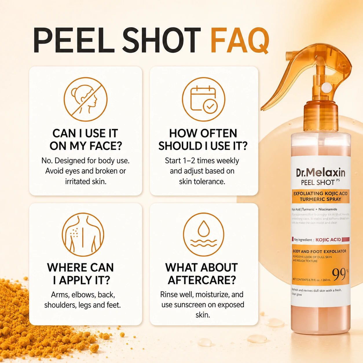 [Dr.Melaxin Official] Peel Shot Keratin Care Kojic Acid Turmeric Spray 200ml Pore Clearing Exfoliating Formula Skin Repair Scrub