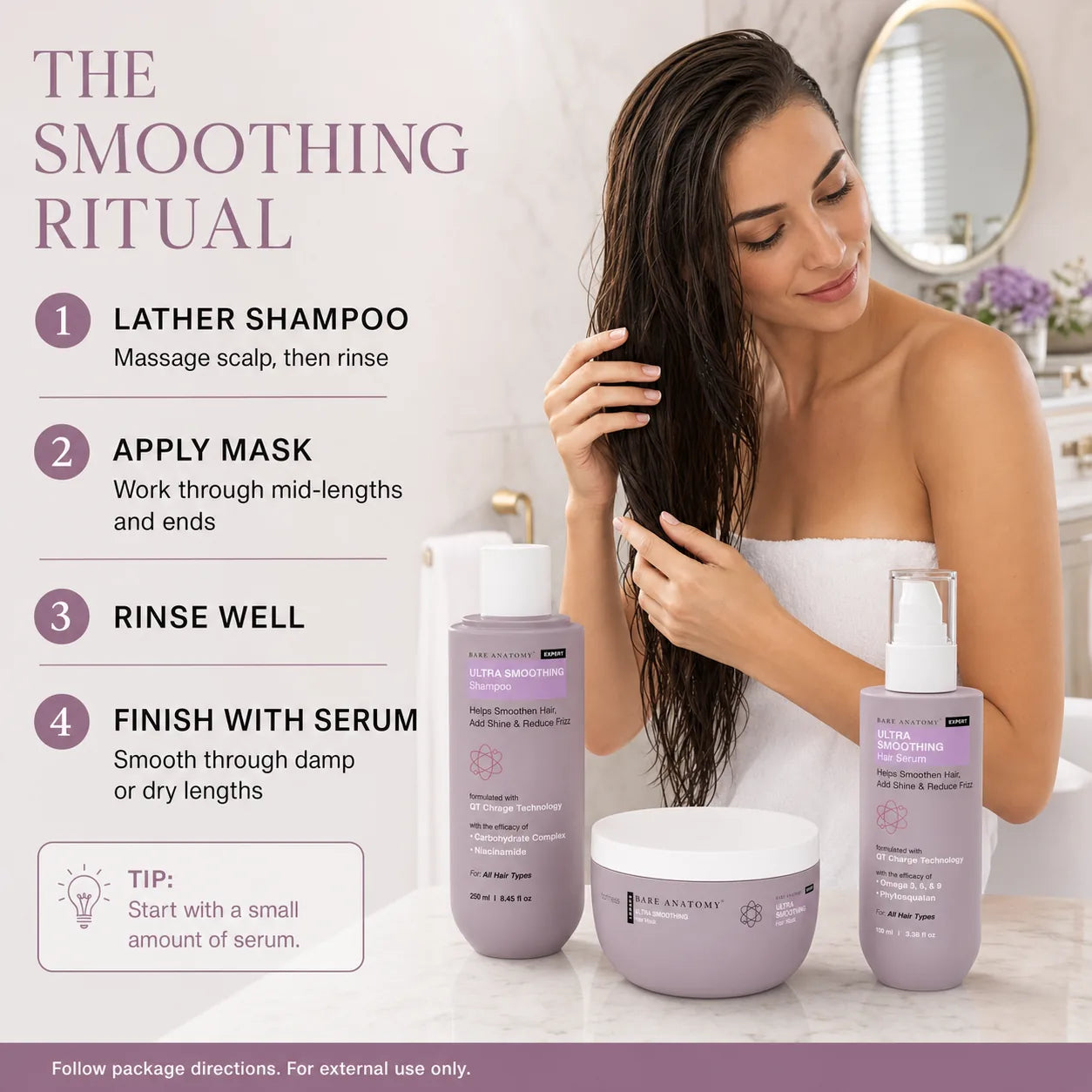 Bare Anatomy Ultra Smoothing Hair Trio – Shampoo, Mask & Serum