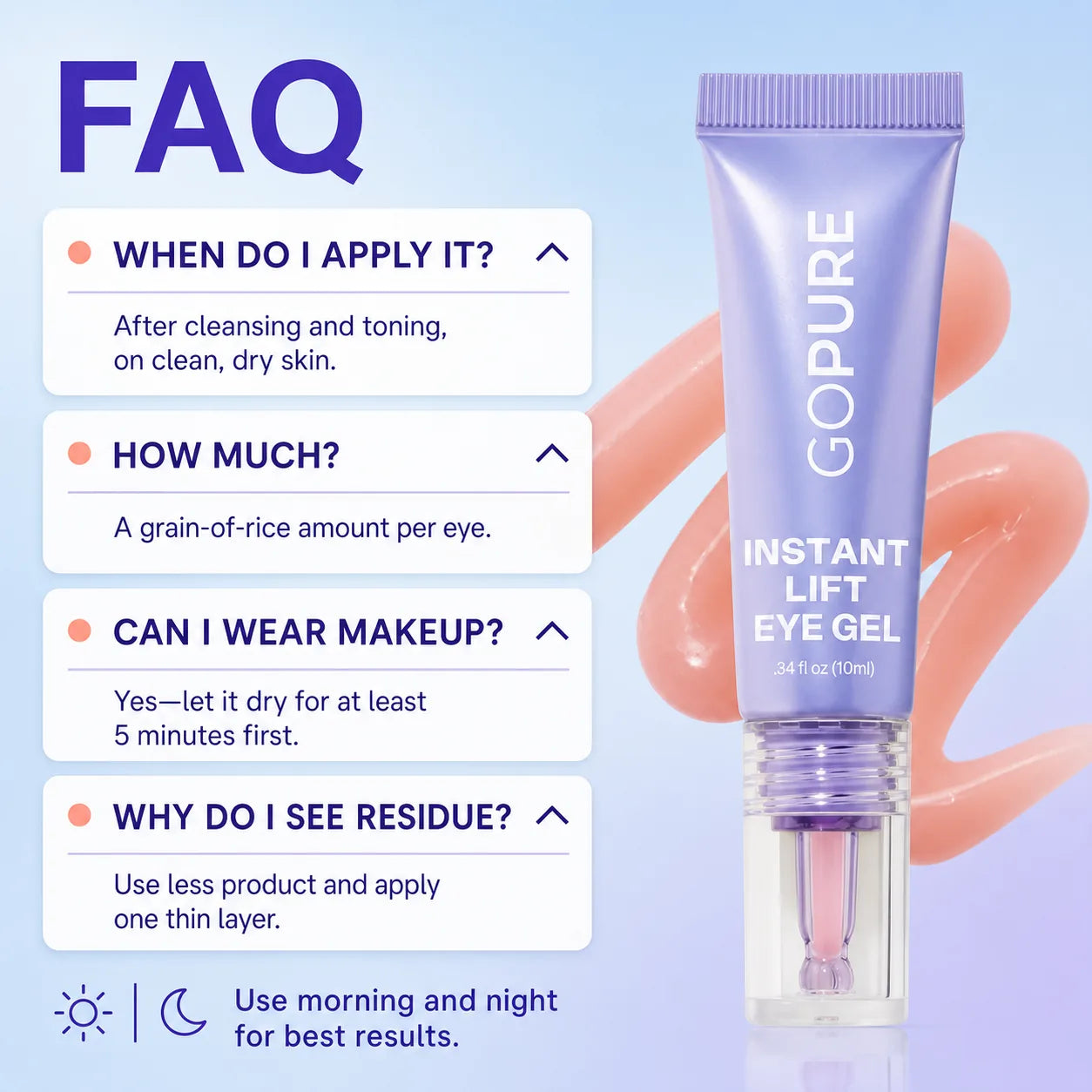 🏆¡NUEVO! Gel para ojos de efecto lifting instantáneo GoPure - Para hinchazón y bolsas, arrugas, líneas de expresión y ojeras, cuidado de la piel antienvejecimiento para hombres y mujeres con biotecnología que actúa sobre el colágeno