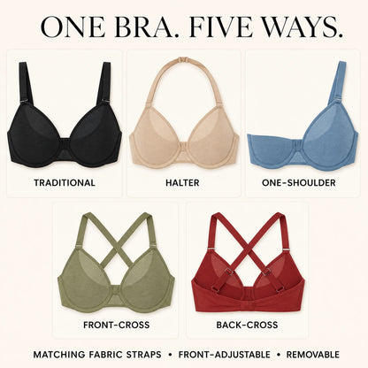 HSIA Seraphina Air Light Breathable Sheer Mesh Halter Bra Plus Size Summer Unlined Full Coverage Bra Underwire Support Non Padded Bra Lightweight Convertible Multiway 5-Way Wear Front Adjustable Detachable Straps Comfort Everyday Womenswear