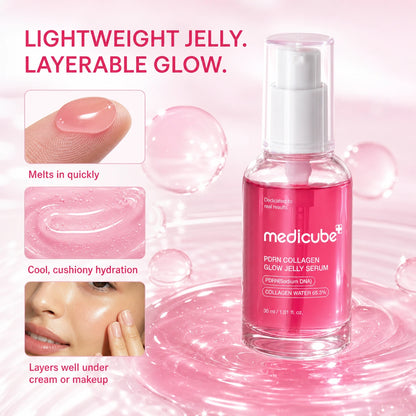 [medicube]  PDRN Pink Collagen Glow Jelly Serum | Lightweight Water-Jelly For Plump & Supple Skin - Radiance & Elasticity Care, Korean Skin Care 1.01 fl.oz