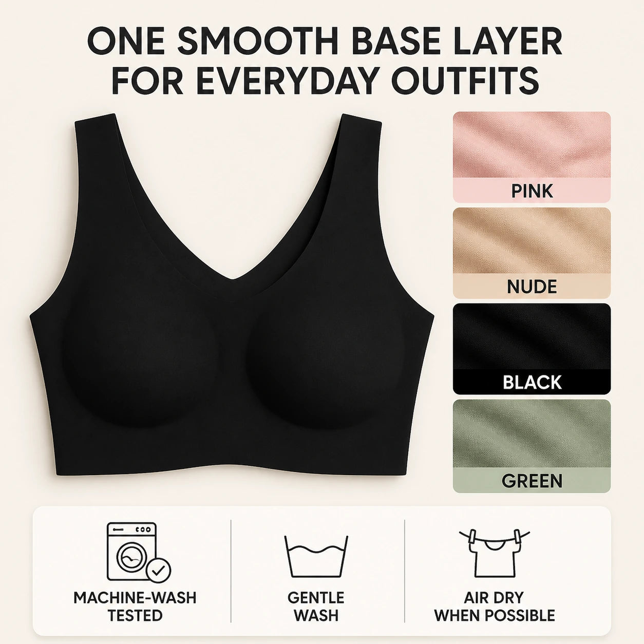 ubras Seamless Bras for Women Full Coverage Wireless Bralette Widen Straps Side Comfortable Breathable Smooth Pull On Bras Smart Size Fabric Stretchy Minimalist Basic Nude Lightweight Womenswear Soft Everyday Bra