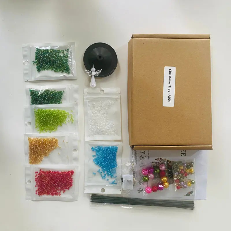 DIY Beaded Christmas Tree Kit, Hand‑Made Mini Crystal Bead Xmas Tree Craft Set, Complete Christmas Decoration Making Supplies with Beads, Angel Tree Topper, Base & Accessories, Tabletop Holiday Ornament, Fun DIY Project, Ideal Christmas Gift for Kids & Fa