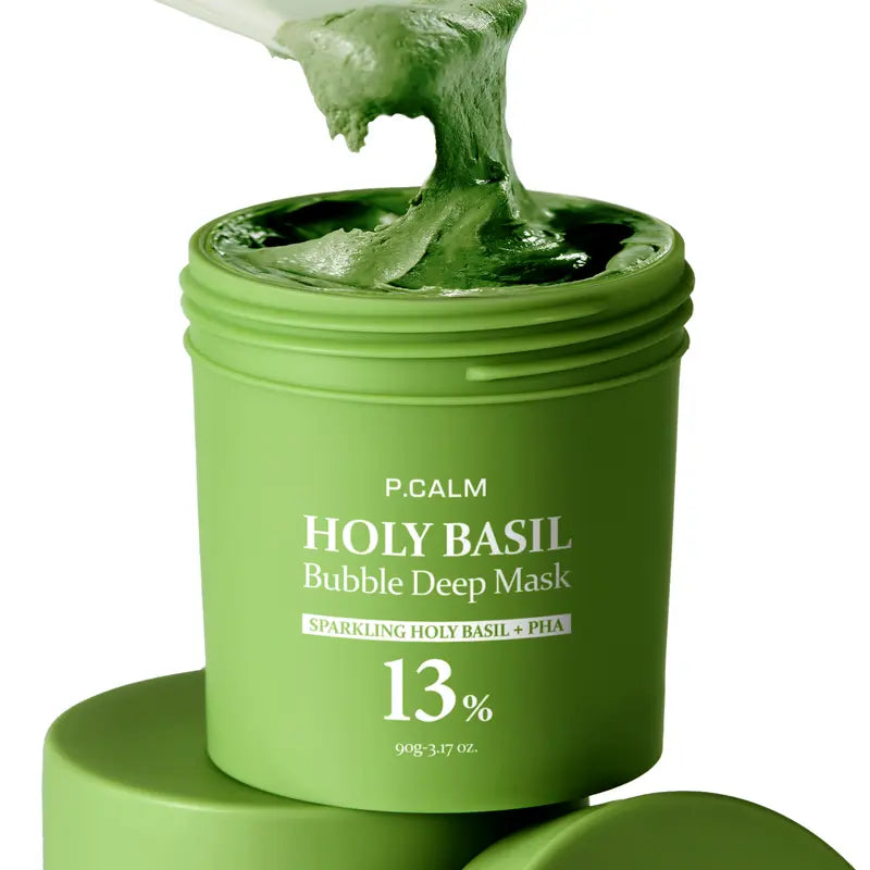 Holy Basil Bubble Deep Mask | Blackhead Removal & Pore Cleansing, Purifying Clay Wash-Off Pack, Carbonated Water, for Sensitive Skin | Korean Skincare, 90g / 3.17 oz