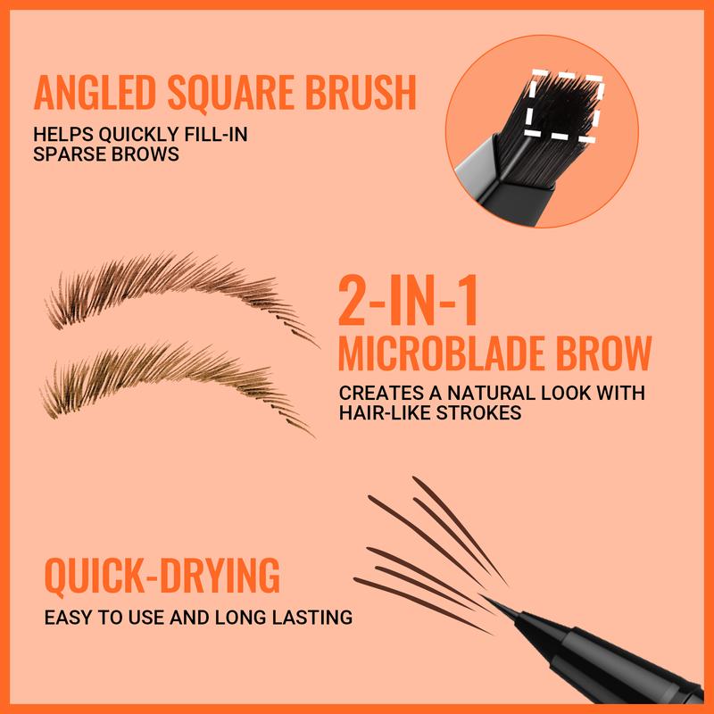 4D Brow Pen, 2-in-1 Eyebrow Pencil with Waterproof Microblading and Dual-Ended Eyeliner Brush for Natural Brow M