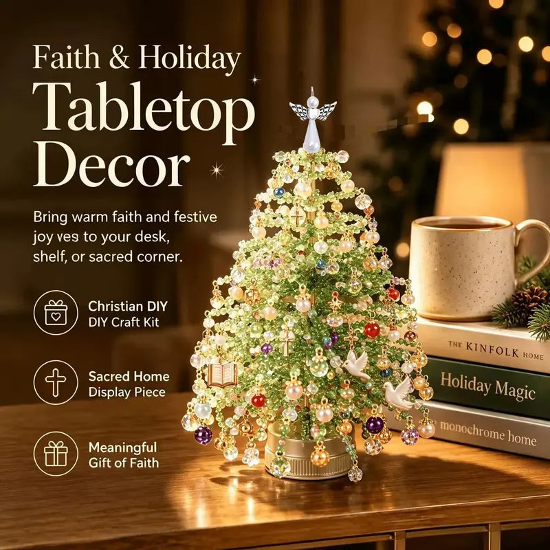 DIY Beaded Christmas Tree Kit, Hand‑Made Mini Crystal Bead Xmas Tree Craft Set, Complete Christmas Decoration Making Supplies with Beads, Angel Tree Topper, Base & Accessories, Tabletop Holiday Ornament, Fun DIY Project, Ideal Christmas Gift for Kids & Fa