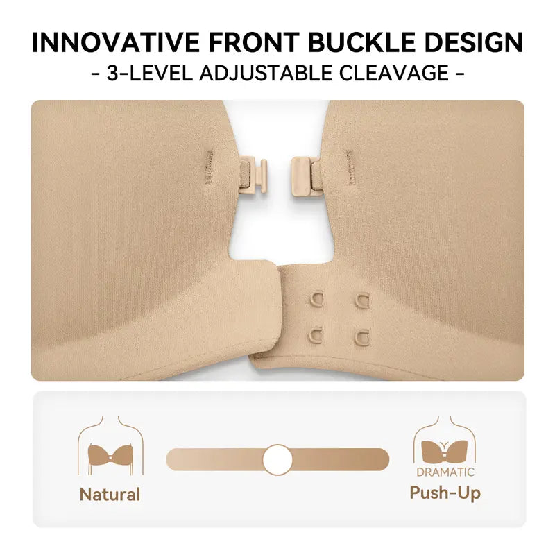 Womens Strapless Front Closure Bra Push Up Lift Bra Padded Add Cup Non Slip Anti-Slip Grip & Removable Straps Fit Outfits Wireless Supportive Seamless Comfortable