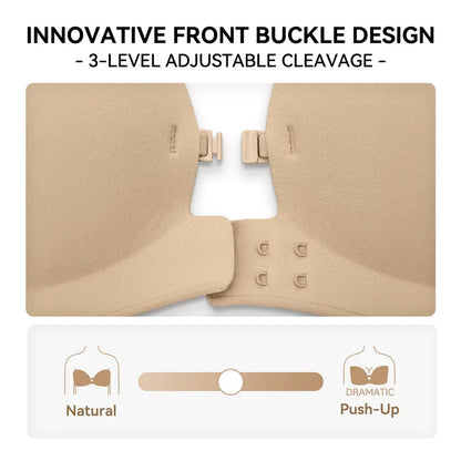 Womens Strapless Front Closure Bra Push Up Lift Bra Padded Add Cup Non Slip Anti-Slip Grip & Removable Straps Fit Outfits Wireless Supportive Seamless Comfortable