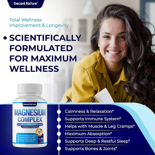 Complejo de Magnesio 7 Suplemento de Magnesio Elemental 1000mg – Glicinato, Citrato, Malato, Taurato, Óxido, Aspartato, Orotato de Magnesio No GMO 90 Cápsulas-L