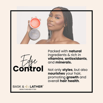BASK & LATHER Strong Hold Edge Control Gel with Castor Oil, Non-Greasy, Non-Flaking, No White Cast, Long Lasting, Supports Hair Growth, Natural Formula, For All Hair Types