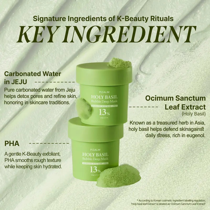 Holy Basil Bubble Deep Mask | Blackhead Removal & Pore Cleansing, Purifying Clay Wash-Off Pack, Carbonated Water, for Sensitive Skin | Korean Skincare, 90g / 3.17 oz