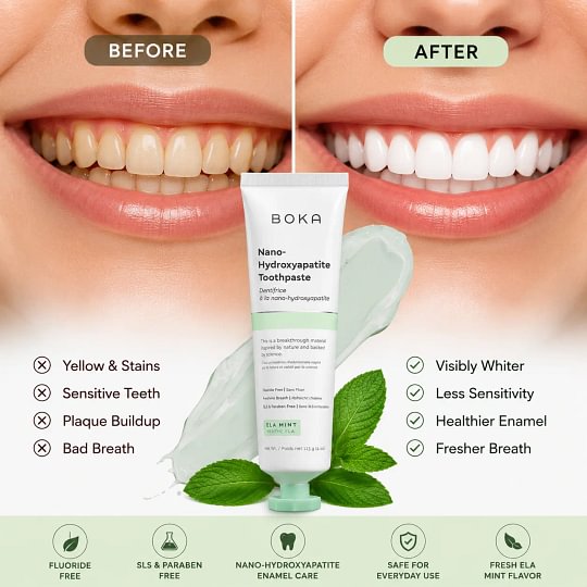 [Buy 1 Get 1 Free]Boka Nano Hydroxyapatite Toothpaste, Fluoride Free Toothpaste, Appropriate for Sensitive Teeth - for Adults - US Manufactured