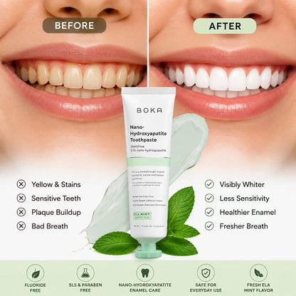 [Buy 1 Get 1 Free]Boka Nano Hydroxyapatite Toothpaste, Fluoride Free Toothpaste, Appropriate for Sensitive Teeth - for Adults - US Manufactured