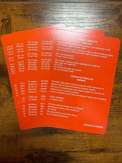 Bilingual Red Card Constitutional Rights Card English Spanish