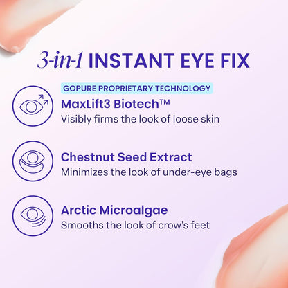 NEW Instant Lift Eye Gel - For the look of Puffiness & Bags, Wrinkles, Fine Lines and Dark Circles, Anti Aging Skin Care for Men & Women with MaxLift3 Biotech Under Eye Brightener