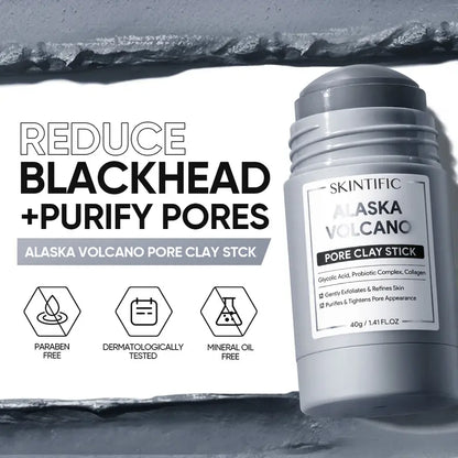 SKINTIFIC Alaska Volcano Pore Clay Stick Cleansing Blackhead Remover Face Mask Stick with Natural Clay Gentle Exfoliating Smoothing Skin Non-Drying Skincare