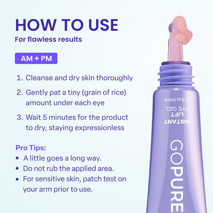 NEW Instant Lift Eye Gel - For the look of Puffiness & Bags, Wrinkles, Fine Lines and Dark Circles, Anti Aging Skin Care for Men & Women with MaxLift3 Biotech Under Eye Brightener