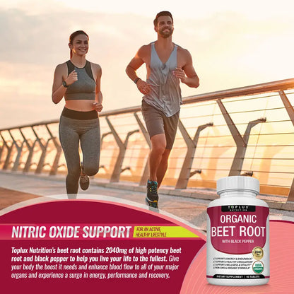 Toplux Organic Beet Root Tablets - Nitric Oxide Booster Beetroot Supplement 2040mg