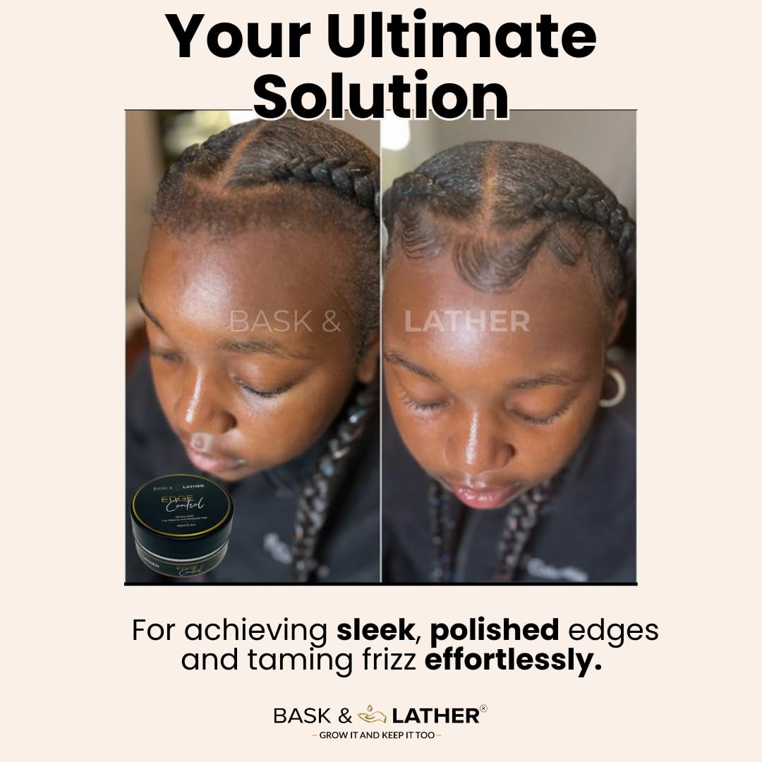 BASK & LATHER Strong Hold Edge Control Gel with Castor Oil, Non-Greasy, Non-Flaking, No White Cast, Long Lasting, Supports Hair Growth, Natural Formula, For All Hair Types