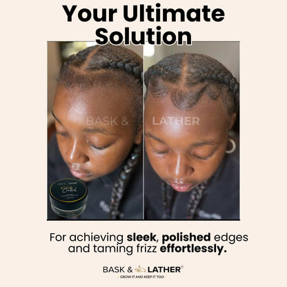 BASK & LATHER Strong Hold Edge Control Gel with Castor Oil, Non-Greasy, Non-Flaking, No White Cast, Long Lasting, Supports Hair Growth, Natural Formula, For All Hair Types