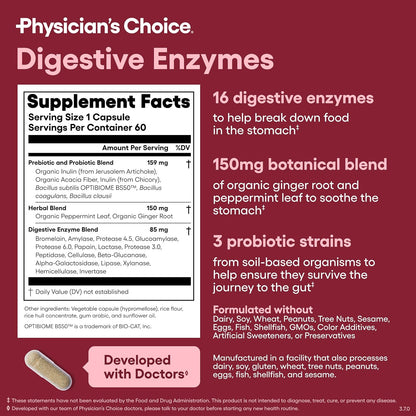Physician's Choice Digestive Enzymes - Bloating & Mealtime Discomfort Support with Probiotics + Prebiotics for Digestion & Gut Health
