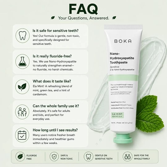 [Buy 1 Get 1 Free]Boka Nano Hydroxyapatite Toothpaste, Fluoride Free Toothpaste, Appropriate for Sensitive Teeth - for Adults - US Manufactured