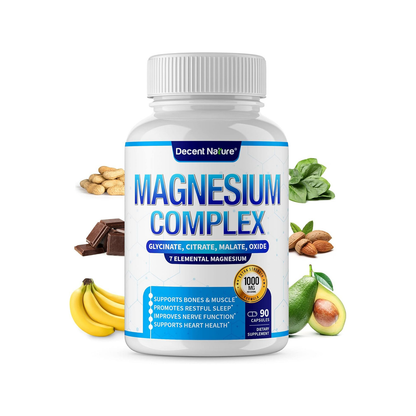 Complejo de Magnesio 7 Suplemento de Magnesio Elemental 1000mg – Glicinato, Citrato, Malato, Taurato, Óxido, Aspartato, Orotato de Magnesio No GMO 90 Cápsulas-L