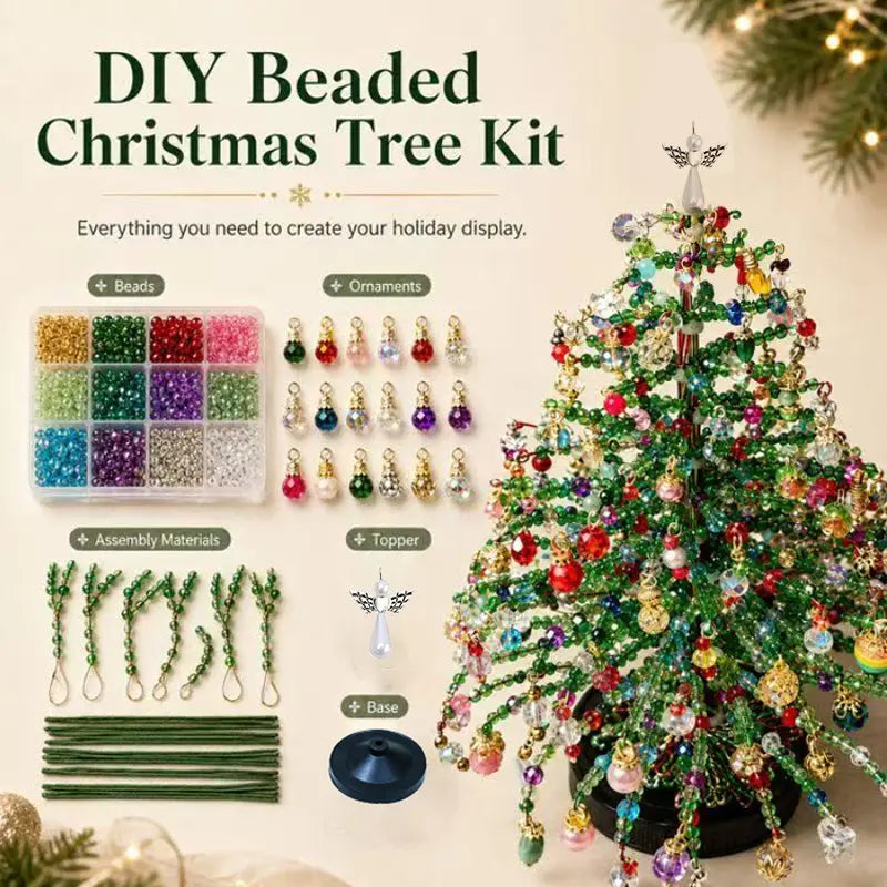 DIY Beaded Christmas Tree Kit, Hand‑Made Mini Crystal Bead Xmas Tree Craft Set, Complete Christmas Decoration Making Supplies with Beads, Angel Tree Topper, Base & Accessories, Tabletop Holiday Ornament, Fun DIY Project, Ideal Christmas Gift for Kids & Fa