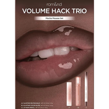 rom&nd LIP VOLUME HACK TRIO (3 Shades, Lip Mate Pencil 0.5g & Melting Balm 3.5g & Color Gloss 4g)