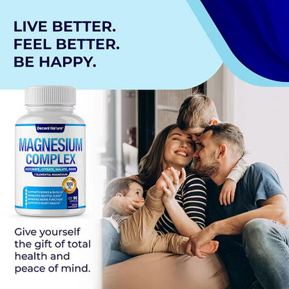 Complejo de Magnesio 7 Suplemento de Magnesio Elemental 1000mg – Glicinato, Citrato, Malato, Taurato, Óxido, Aspartato, Orotato de Magnesio No GMO 90 Cápsulas-L