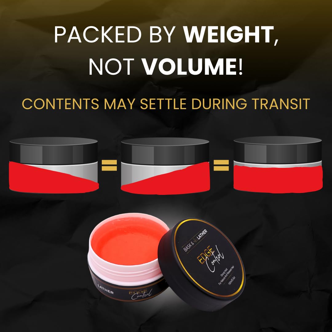 BASK & LATHER Strong Hold Edge Control Gel with Castor Oil, Non-Greasy, Non-Flaking, No White Cast, Long Lasting, Supports Hair Growth, Natural Formula, For All Hair Types