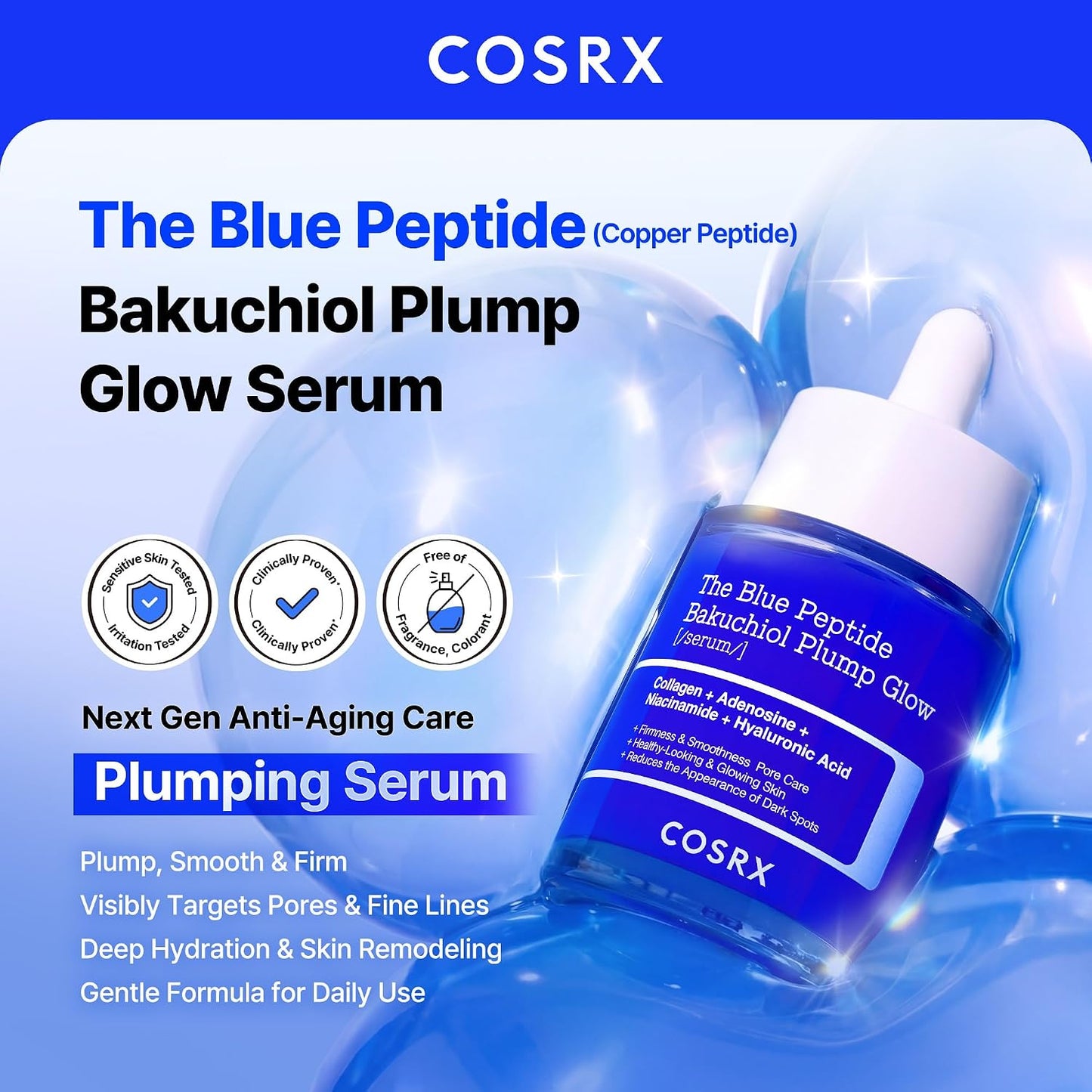 COSRX The Blue Copper Peptide Serum & Cream Duo - Blue Copper Peptide Serum 1.69 fl oz + Blue Copper Peptide Cream 1.76 oz.