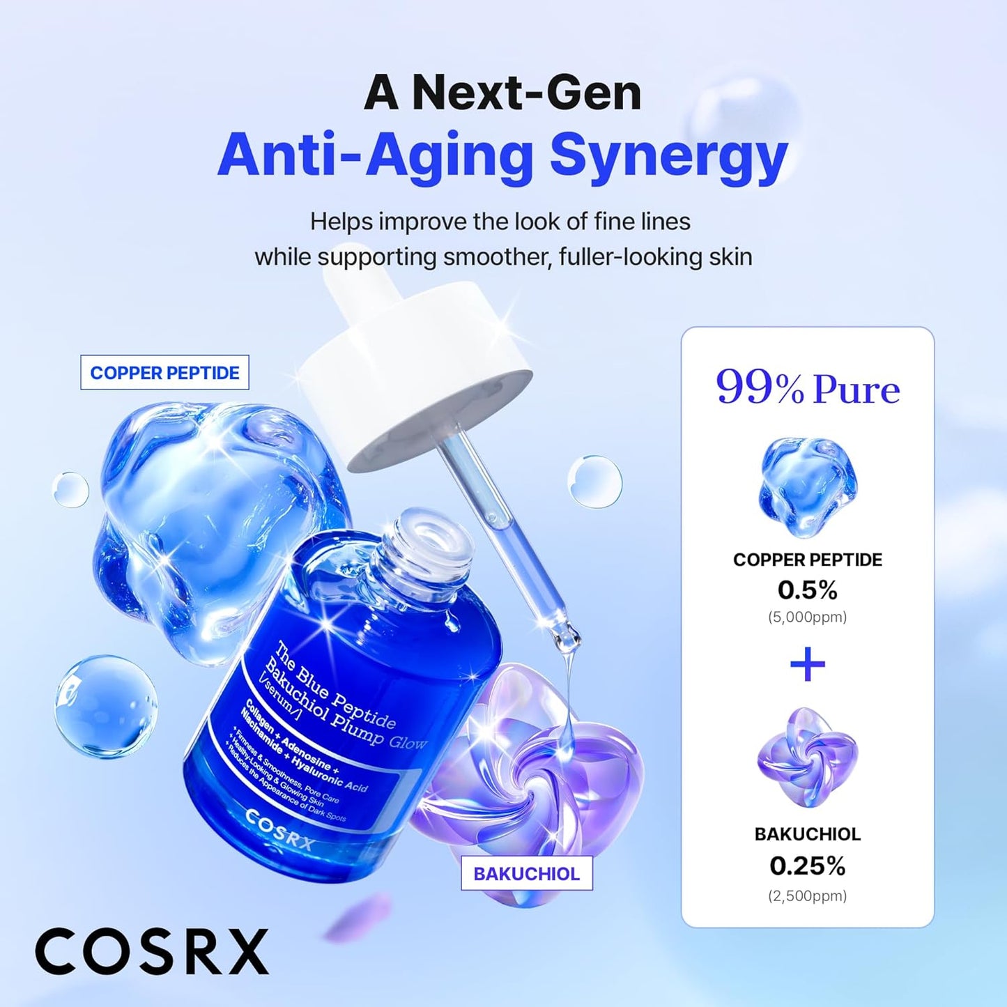COSRX The Blue Copper Peptide Serum & Cream Duo - Blue Copper Peptide Serum 1.69 fl oz + Blue Copper Peptide Cream 1.76 oz.