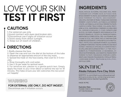 SKINTIFIC Alaska Volcano Pore Clay Stick Cleansing Blackhead Remover Face Mask Stick with Natural Clay Gentle Exfoliating Smoothing Skin Non-Drying Skincare