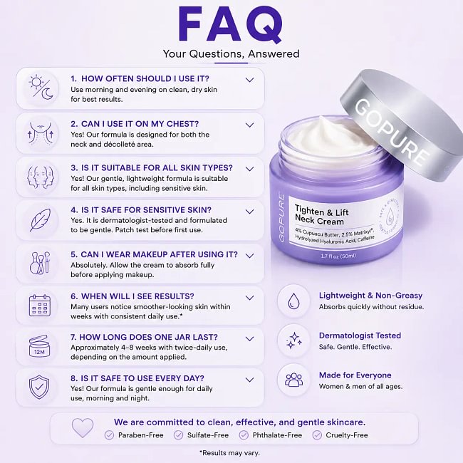GOPURE Neck Cream Tighten & Lift Firming Cream for Crepey Skin