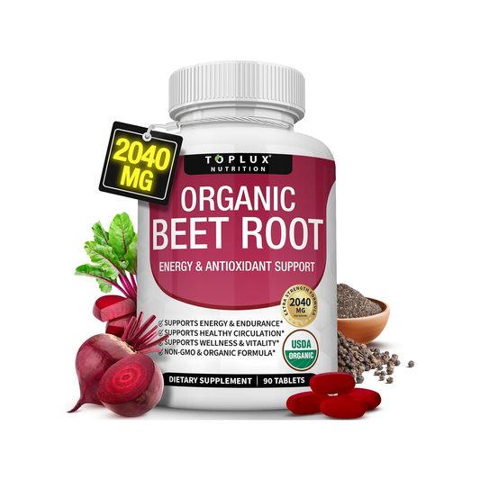 Toplux Organic Beet Root Tablets - Nitric Oxide Booster Beetroot Supplement 2040mg