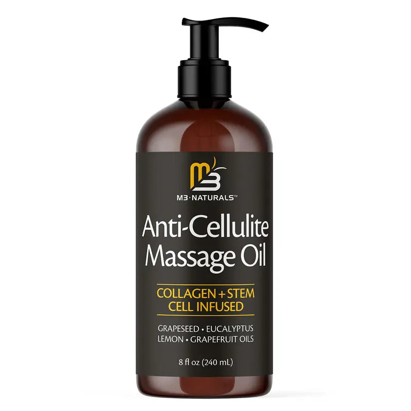 M3 Naturals Anti Cellulite Massage Oil 8oz - Smooth the Appearance of Cellulite - Body Care & Skin Care Massage Oil - Topical Collagen and Plant Stem Cell Body Oil to Restore Texture and Elasticity - Soothing Body Oil Moisture #TikTokShopSummerSale