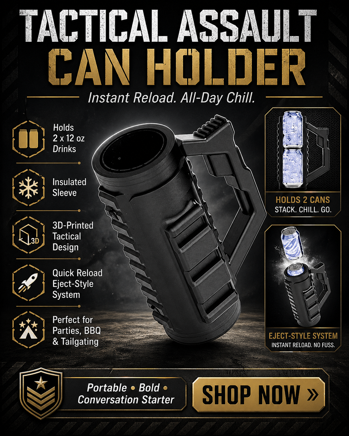 Tactical Assault Can Holder, Assault-Style Tactical Insulation Sleeve, Multi-Function Double Tactical Reload Can Holder, Portable Party Beverage Holder Insulation Sleeve
